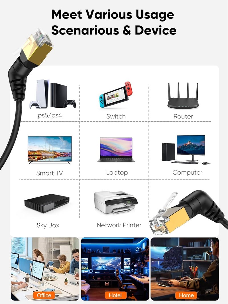 CableCreation كابل إيثرنت CAT8 بزاوية قائمة، كابل شبكة CAT8 مع موصل RJ45 محمي، سرعة 40Gbps و2000MHz، كابل باتش عالي السرعة للألعاب/PS5/المودم/الراوتر/الأقمار الصناعية، 1م/3.3قدم - Image 5